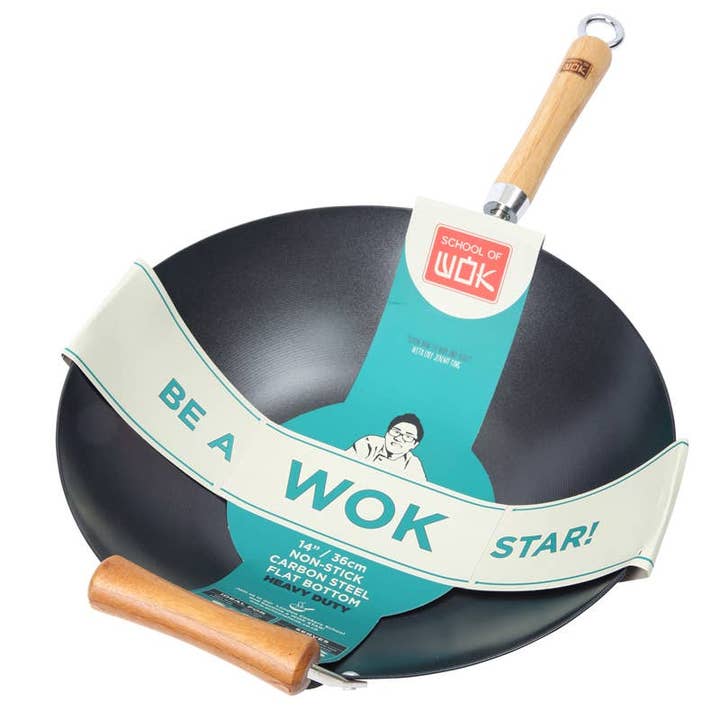 Wok Star 14ins/35cm N/S Carbon Steel Heavy Duty Wok for wholesale by Dexam UK