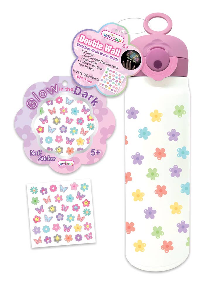 Double Wall Stainless Steel Water Bottle, Groovy Flower for wholesale by Hot Focus, Inc.