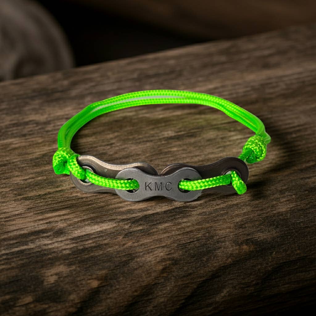 Chainium – Großhandel Perlenarmband – Neon Original Armband aus recycelter Fahrradkette mit 2 mm Seil