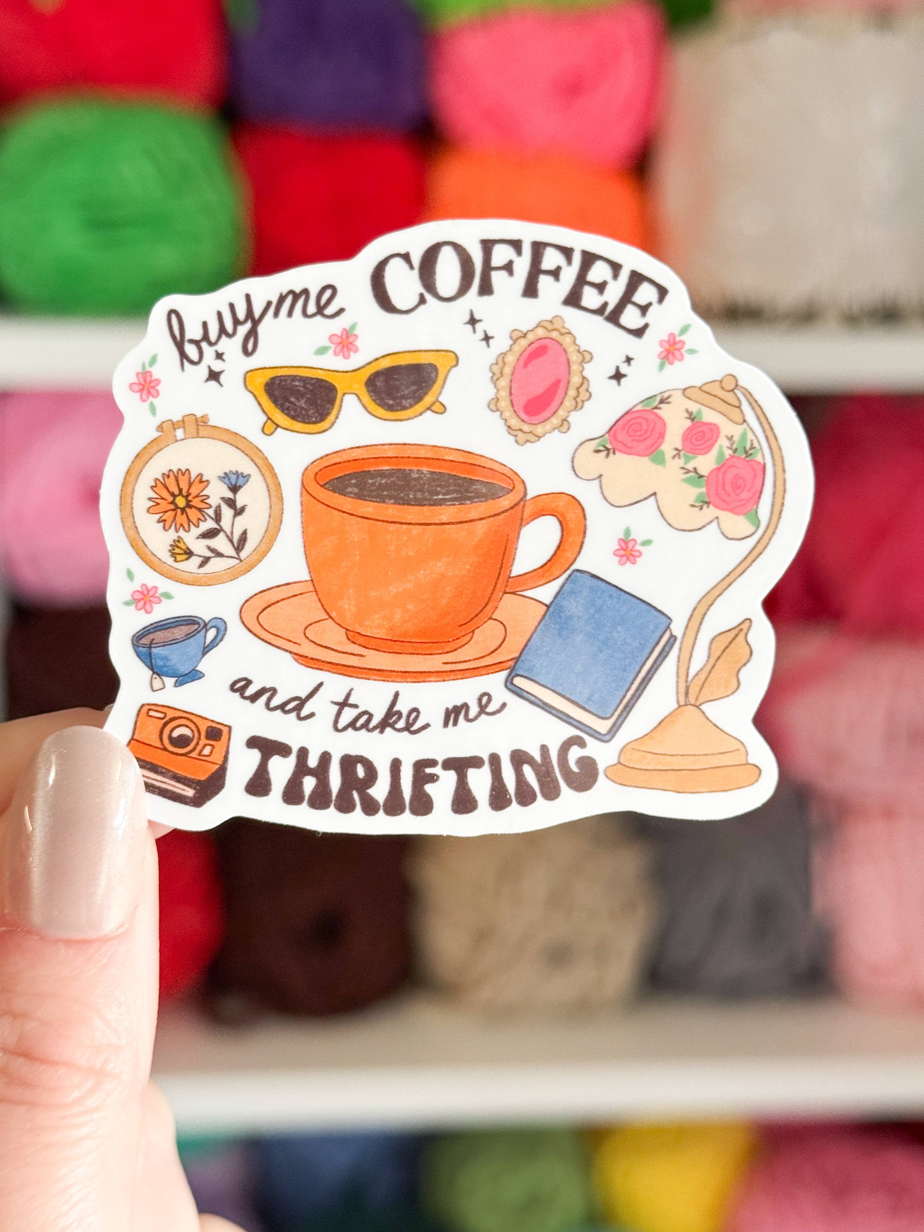Crafty Baker Designs - Wholesale Sticker - Coffee and thrifting sticker0