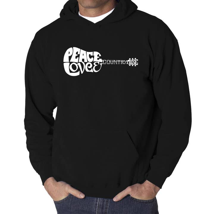 Men's Word Art Hooded Sweatshirt - Peace Love Country for wholesale by LA Pop Art