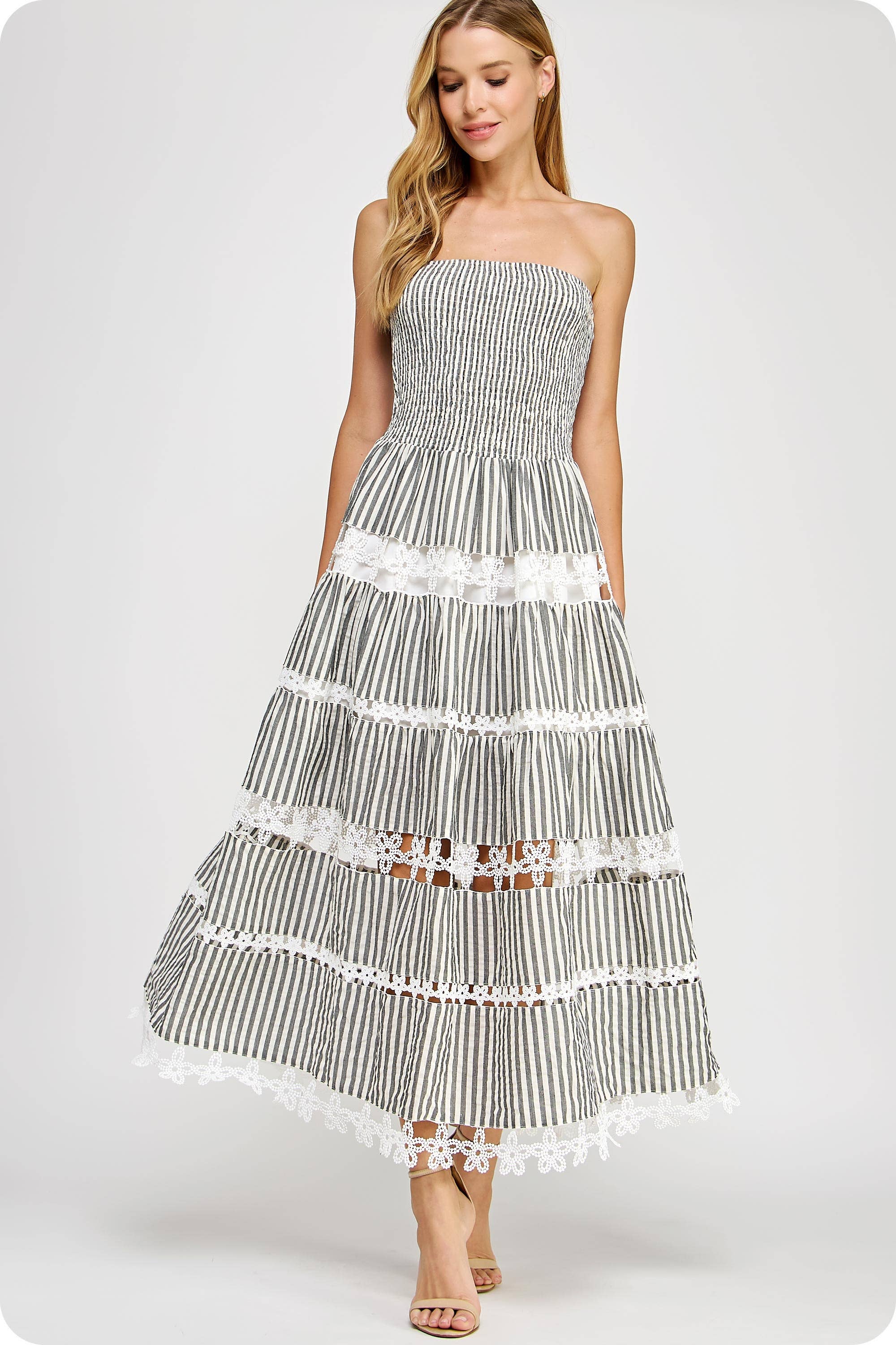 Strut & Bolt - Wholesale Dress - Women's - Striped Floral Lace Tube Dress33