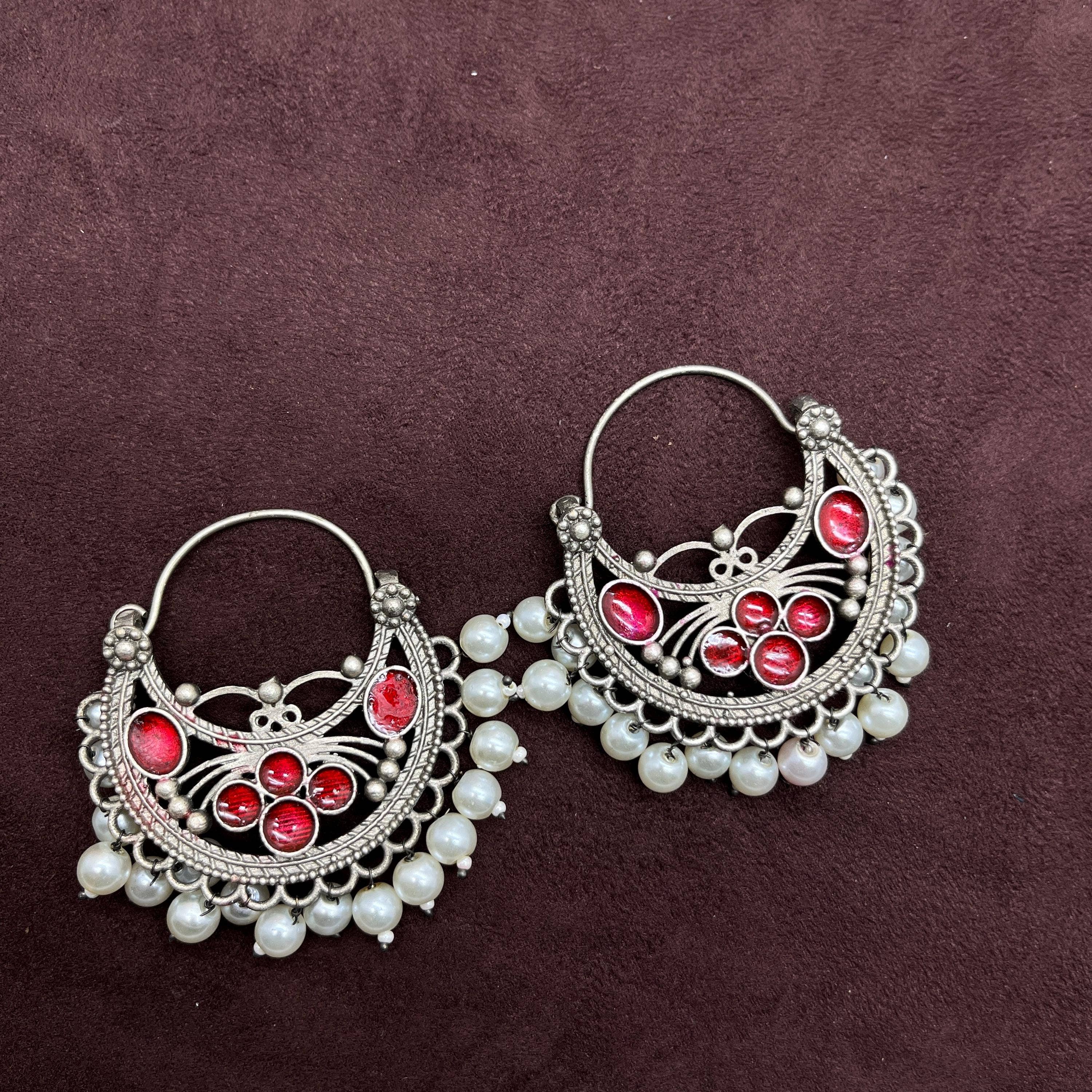 Vastrabhushan – wholesale Hoop earrings – Meenakari Chandbali Oxidised Indian Earrings6