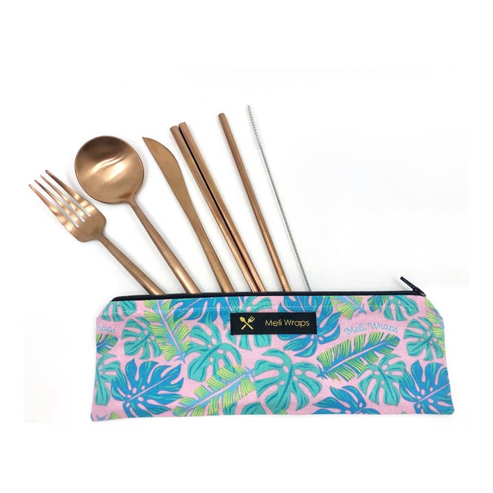Meli Wraps - Wholesale Assorted Cutlery Set - Travel Eco Pack in Kahanu print- Reusable Cutlery Pouch