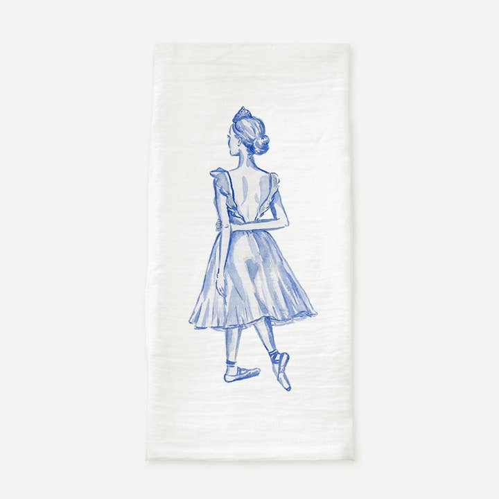 Torchon à l'aquarelle bleu et blanc Ballerine pour la vente par Simply Jessica Marie