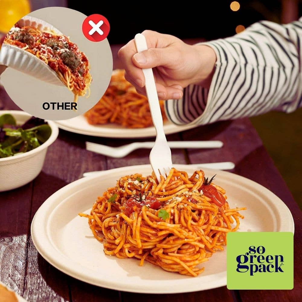 Sogreenpack - Wholesale Disposable Plate - 10" Bagasse Round Plate 100% Compostable Natural 125 Packs8