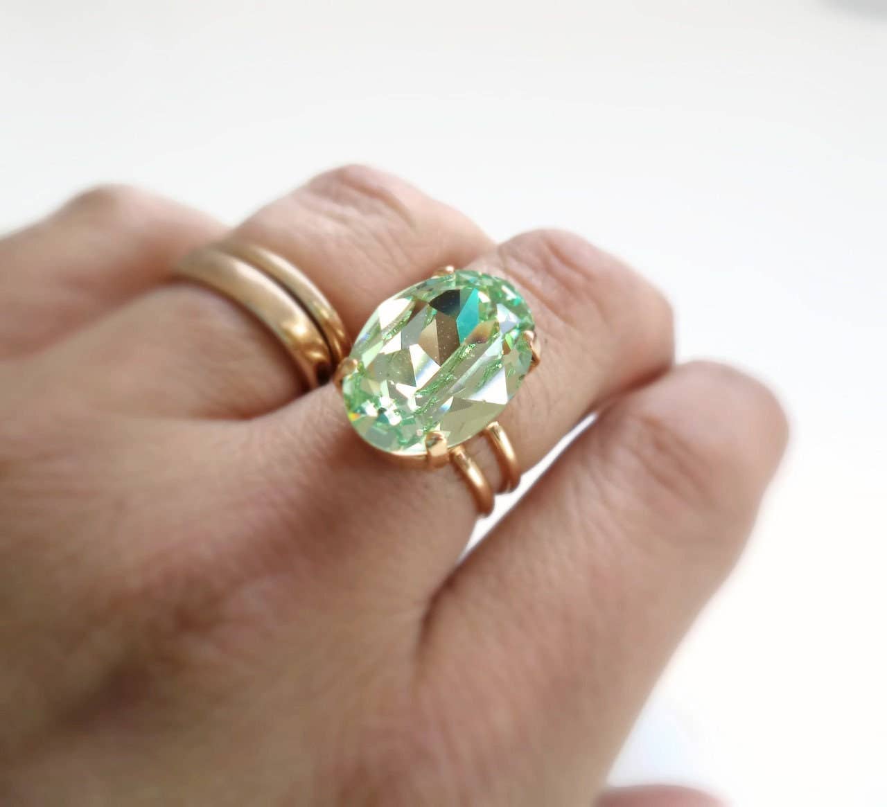 Love Your Bling® - Wholesale Cocktail/Statement Ring - Mint Green Oval Crystal Cocktail Ring - chrysolite4