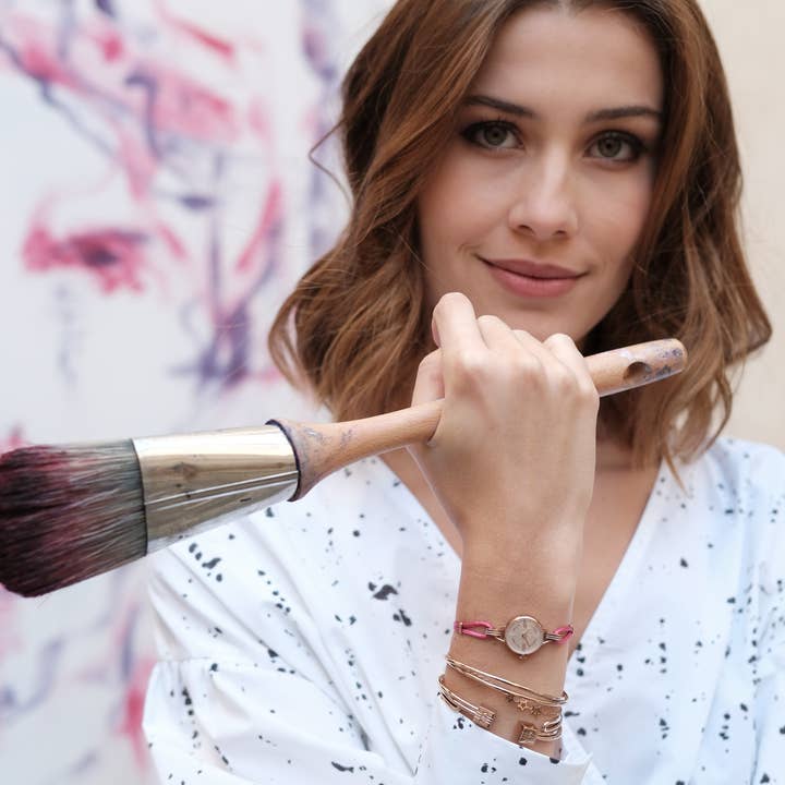 SILA Paris - Wholesale Woven/Braided Bracelet - Cotton bracelet for SILA clip ROSE GOLD Indian pink