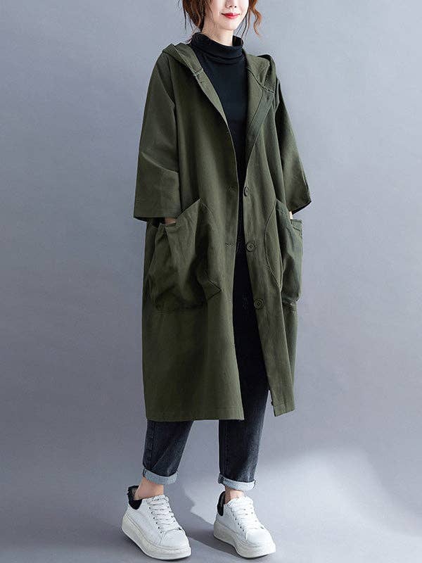StyleGalX - Wholesale Trench Coat - Women's - Loose Hooded Trench Long Coat5