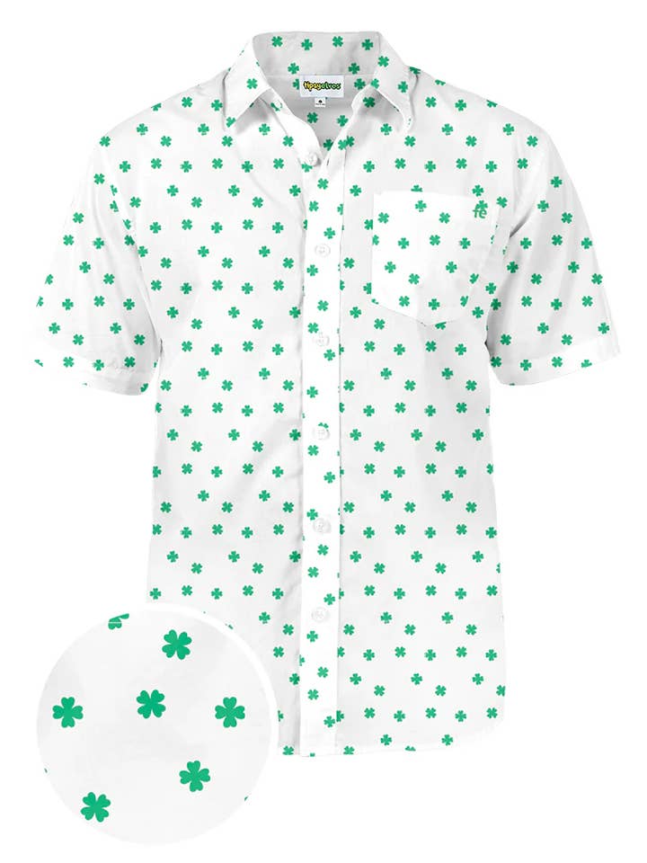 Chemise à boutons trèfles blancs pour hommes pour la Saint-Patrick pour la vente par Tipsy Elves