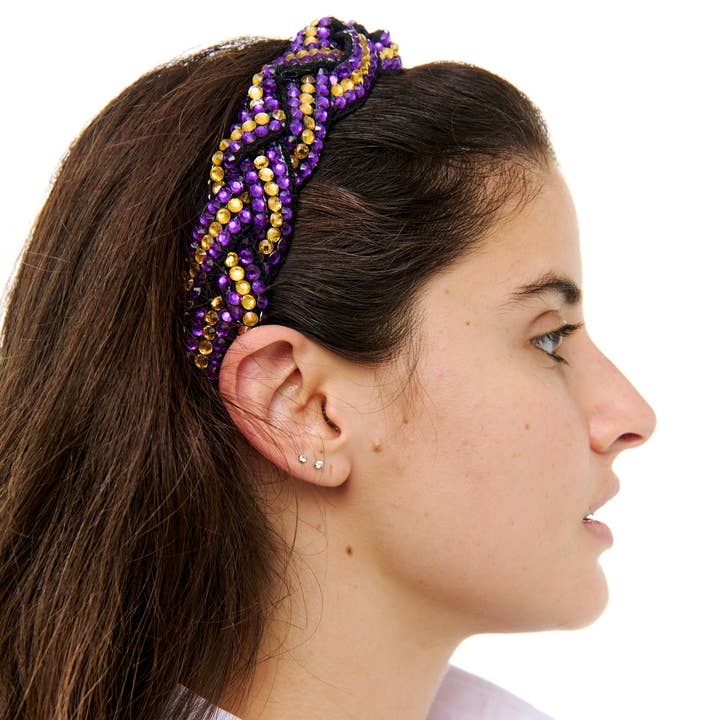 Cerchietto intrecciato con strass viola e oro per la vendita all'ingrosso da parte di SongLily