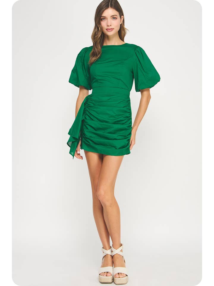 Strut & Bolt - Wholesale Dress - Women's - Ruched Short Puff Sleeve Voile Mini Dress8