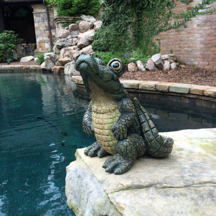 Green Standing Gator Alligator Garden Statue for wholesale on Faire