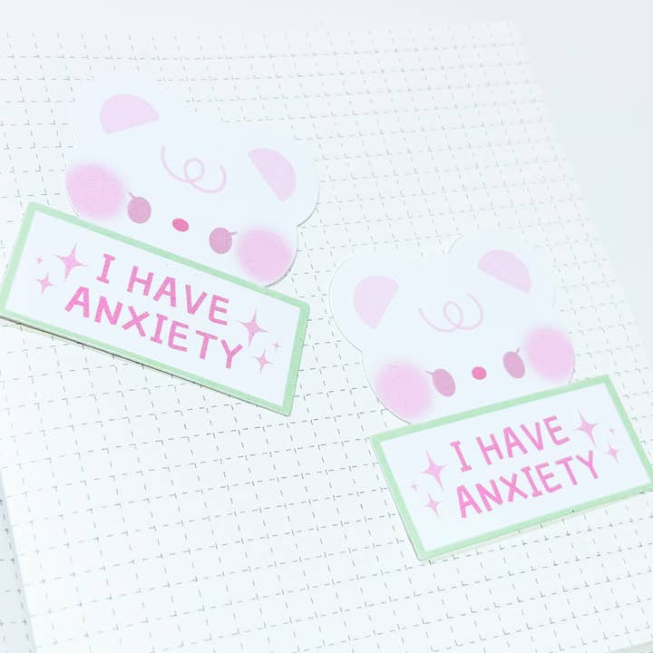 Autocollant « I Have Anxiety » découpé en forme de miel pour la vente par Borah Studio
