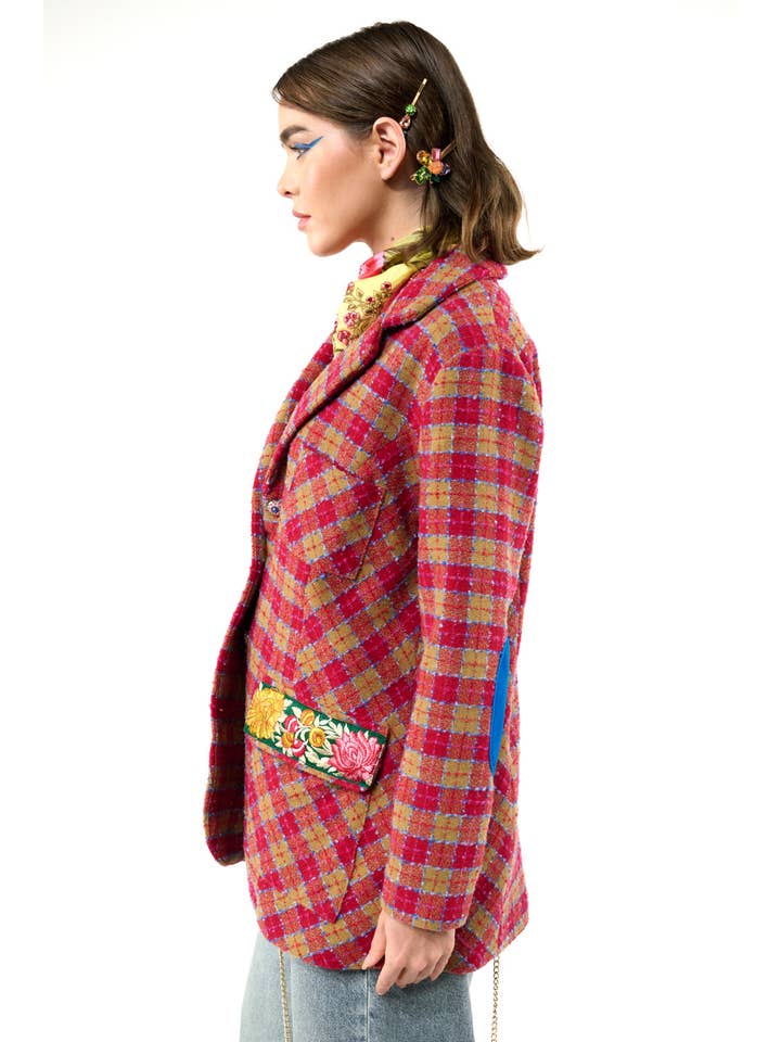 Fuchsia Camel Combo Coco Boucle Lined Blazer / Jacket for wholesale on Faire
