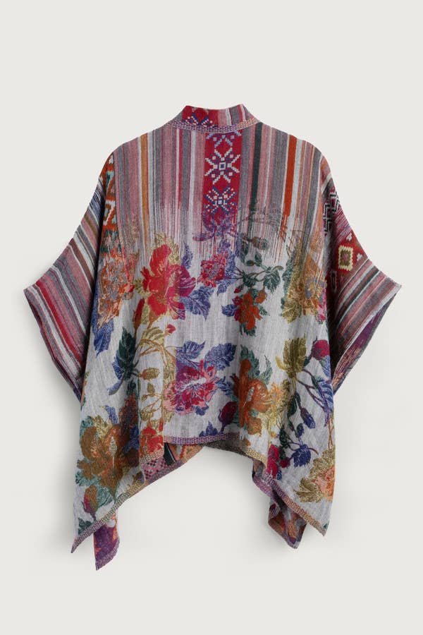 SAACHI – wholesale Poncho – Women's – Floral Geometric Short Open Poncho17