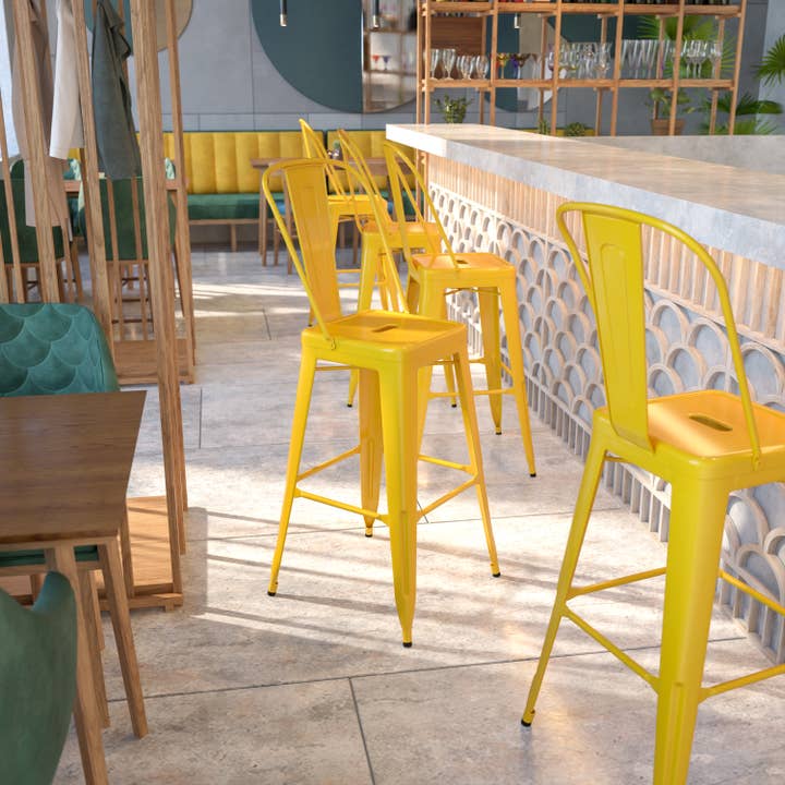 30" High Yellow Metal Indoor-Outdoor Barstool for wholesale by Flash Furniture