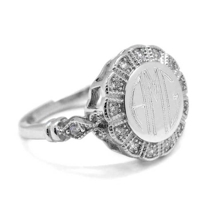 Atlanta Jewelers Supply - Wholesale Multi-Stone Ring - Beautiful Sterling Silver Engravable Rachel round flower CZ Ring0