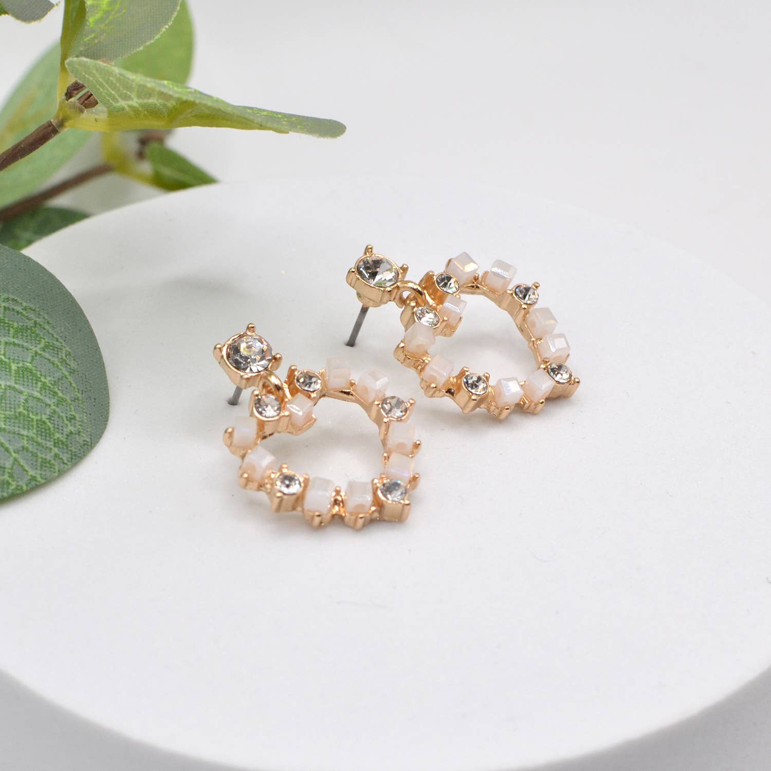 StarryNYC - Wholesale Dangle Earrings - Square Glass Bead and Rhinestone Bead on Heart Post Earrings10