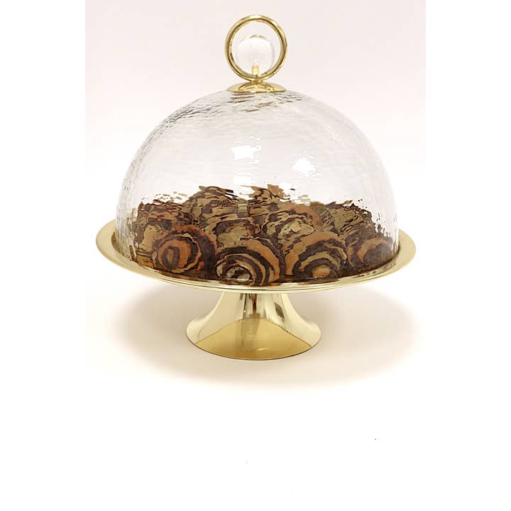 Cake Dome Gold with Clear Ball Knob - 11" for wholesale by CLASSIC TOUCH DECOR INC.