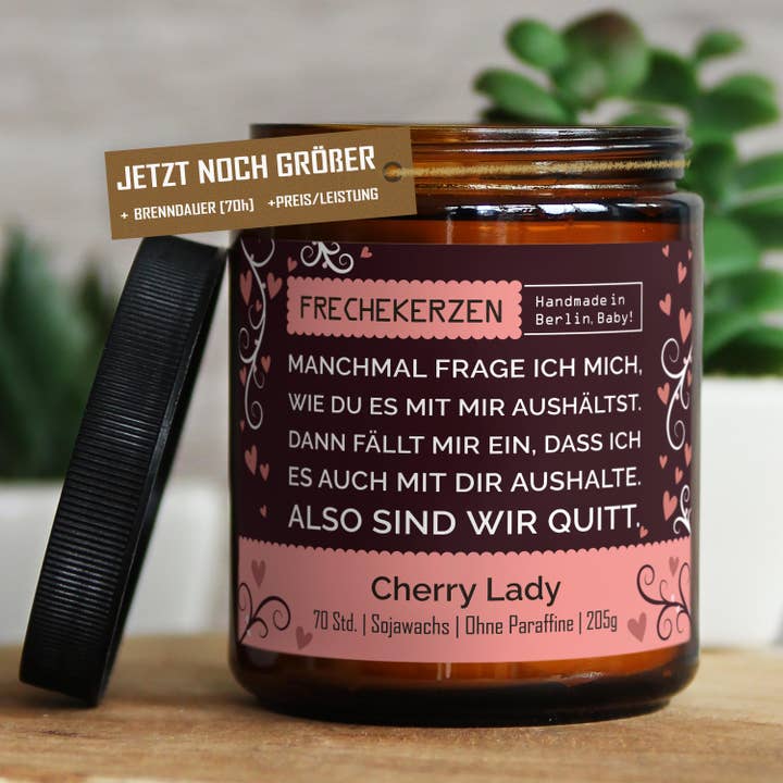 Cheeky candle | sometimes I wonder how you put up with me for wholesale by mysoy® Duftkerzen-Manufaktur