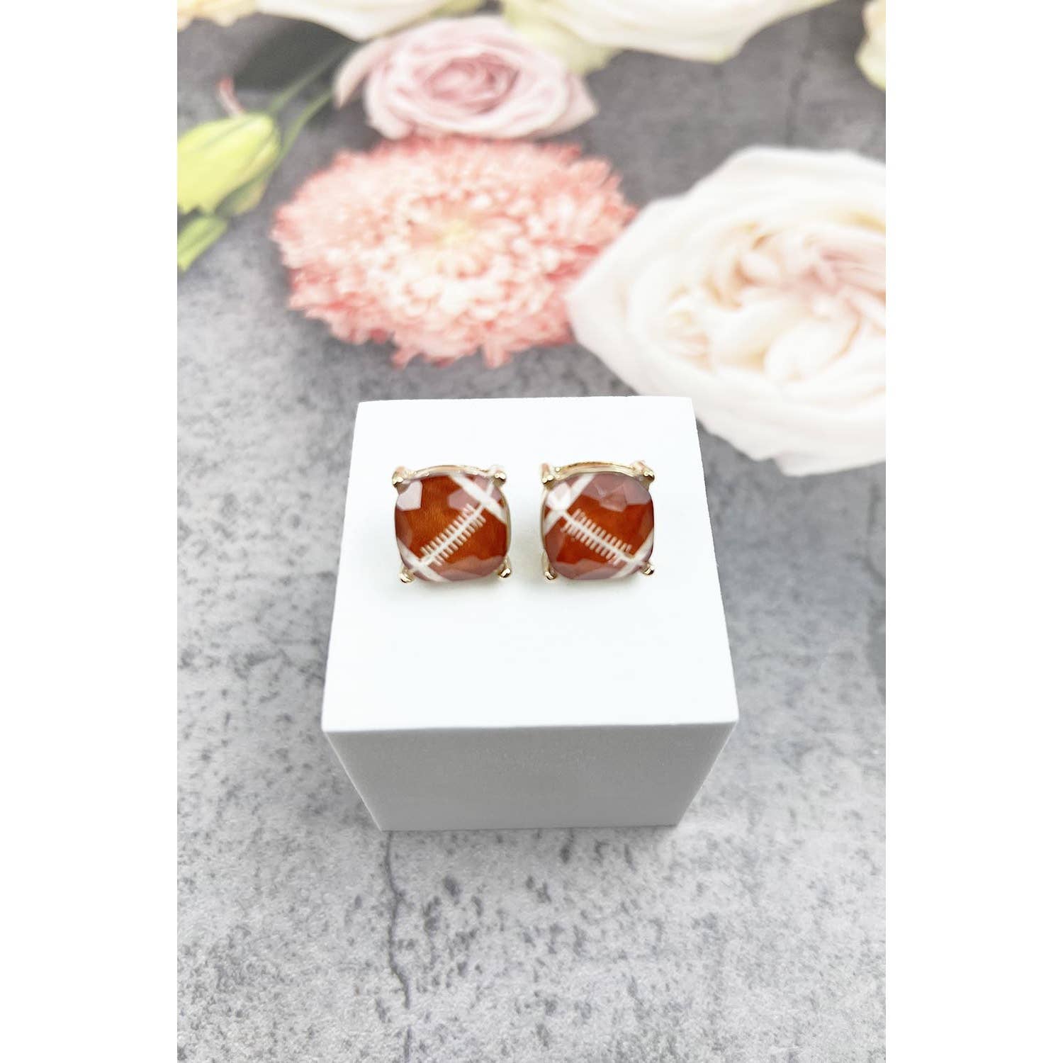 JHP Collection - Wholesale Stud/Post Earrings - RECTANGULAR SHAPE SPORTS BALL STUD EARRINGS6