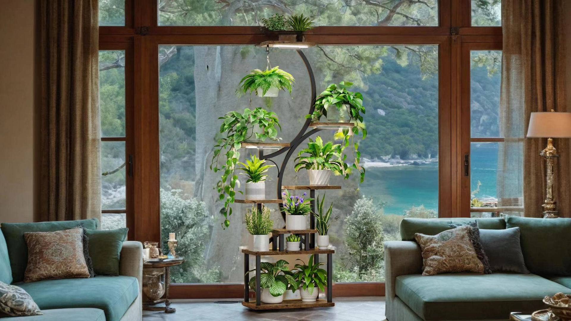 39F Inc. – Großhandel Blumentopfständer – 8-stufiger Pflanzenständer mit Wachstumslichtern, 155 cm hoch, Metall, Schwarz13