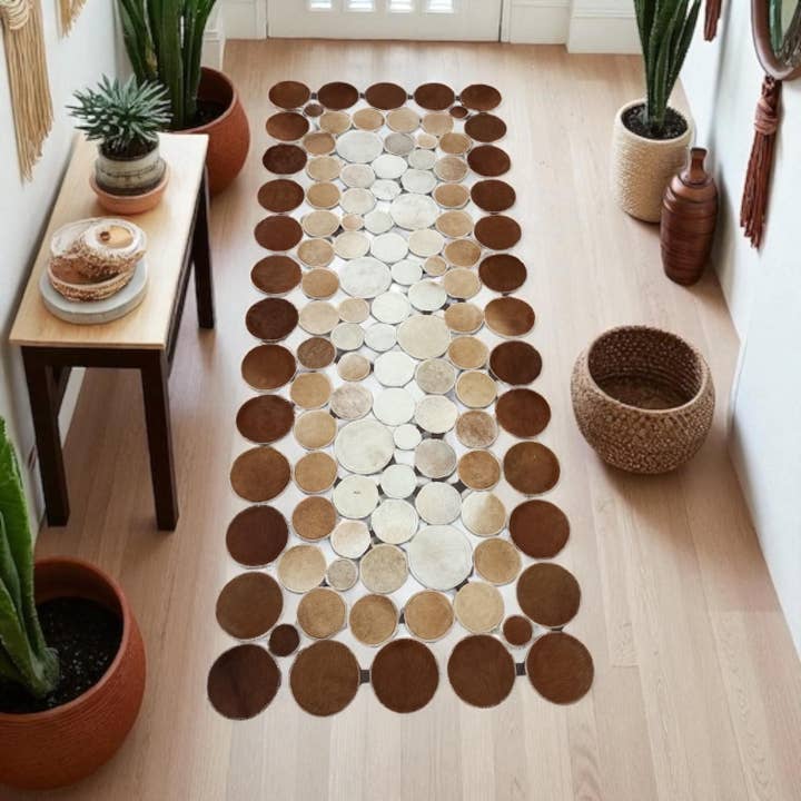 Karelias And Sons - Wholesale Runner Rug - Polka Dot Patchwork Cowhide Runner Rug, Real Leather1