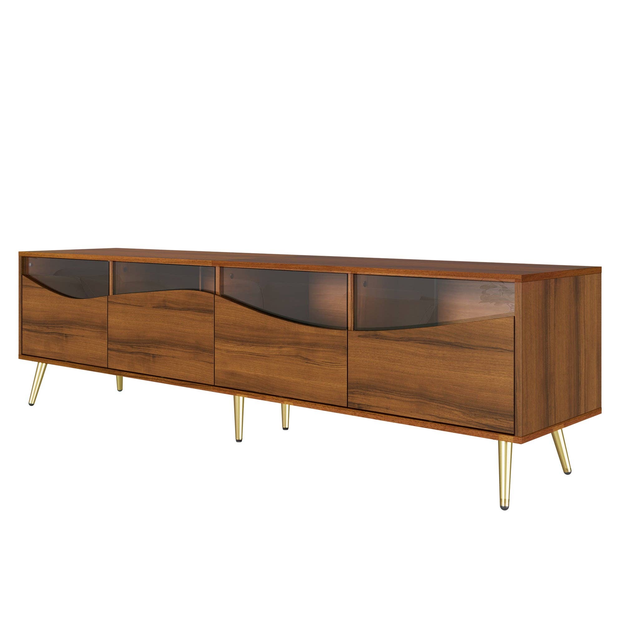 Urban Meuble - Wholesale Console Table - Retro walnut-effect TV stand with LED lighting and gold metal legs PROKARYOT17