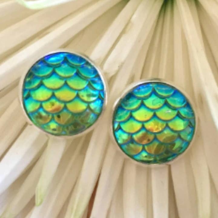 Pregos Druzy Azul Verde, 12mm Azul Druzy Silver por atacado de Polka Dot Drawer