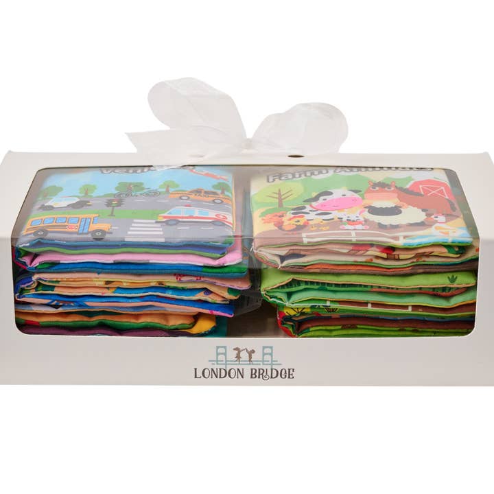 Cloth Book with Teethers Boxed Gift Set for wholesale by London Bridge & Maison Chic