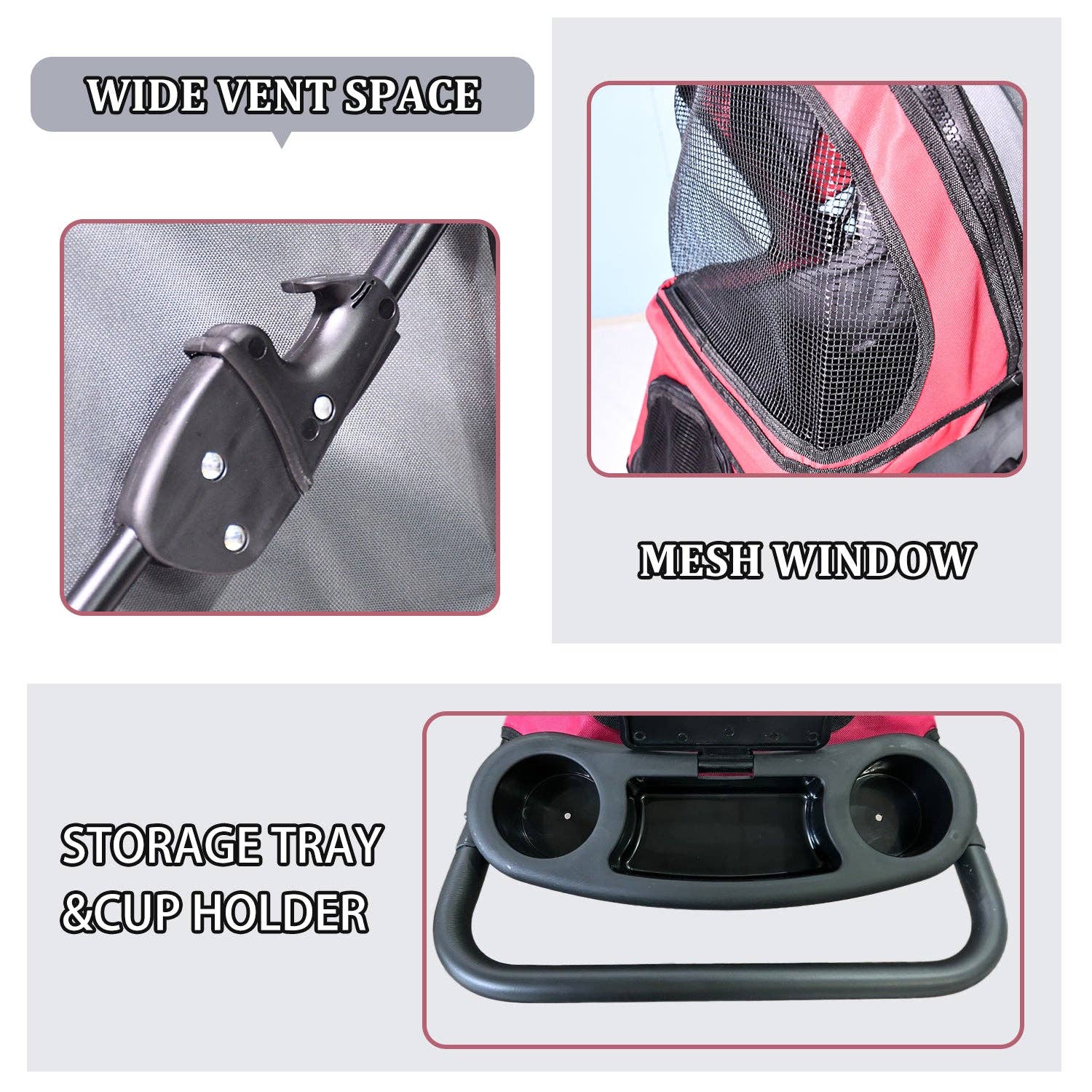 Jespet - Wholesale Pet Carrier - Cat/Dog - Jespet 4-Wheel Promenade Pet Stroller for Small Dogs Cats, Red, 36''2