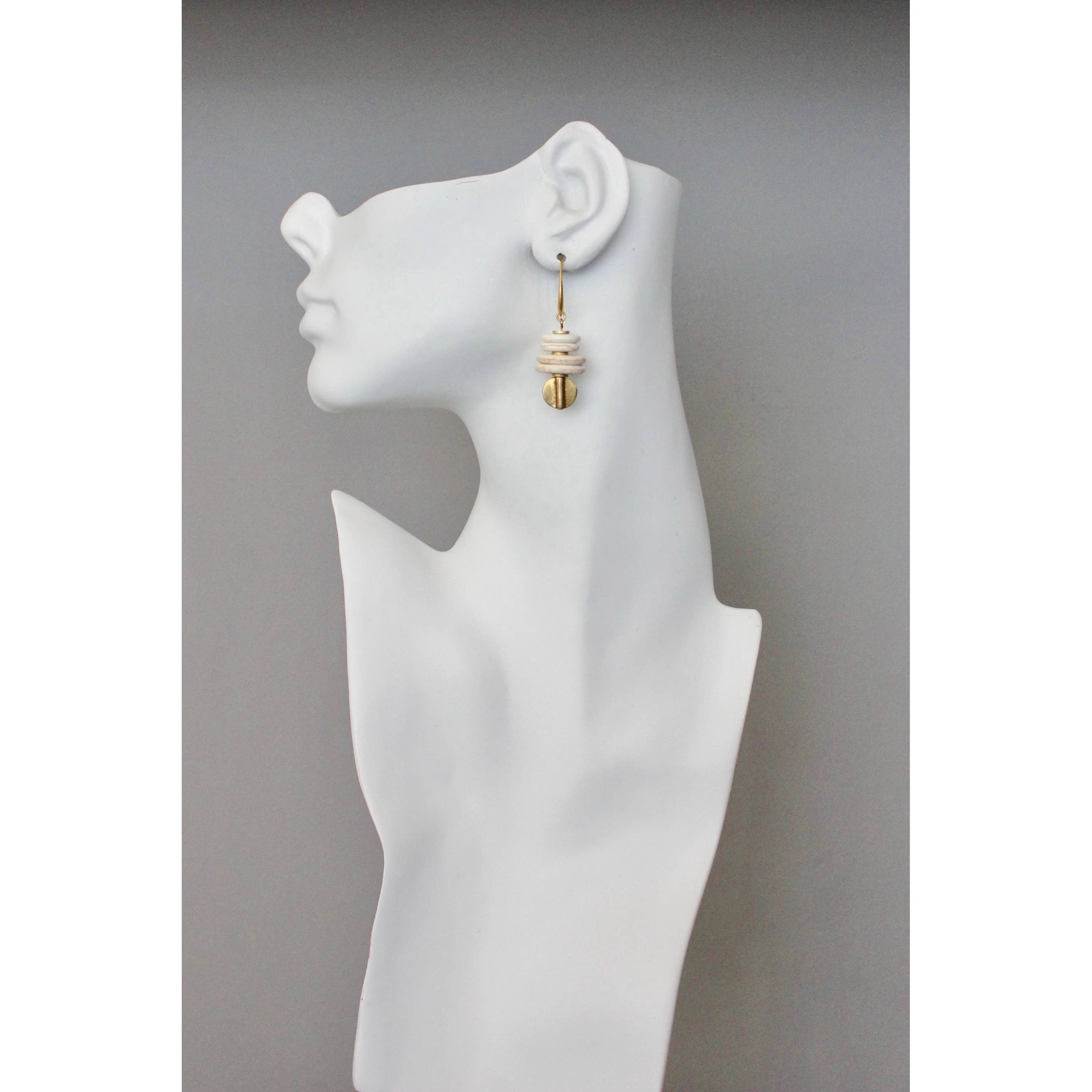 David Aubrey Jewelry - Wholesale Dangle Earrings - BKNE05 White magnesite and brass earrings1