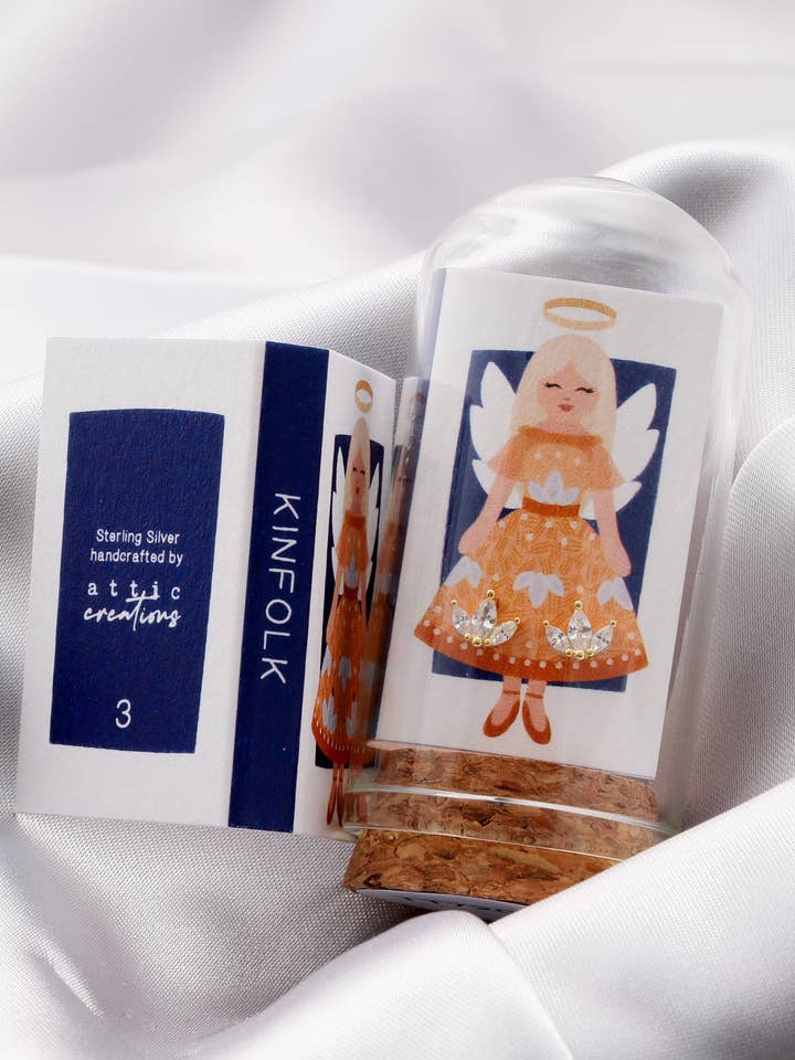 KINFOLK Angel Figurine in Orange Dress with Crystals for wholesale by Attic creations