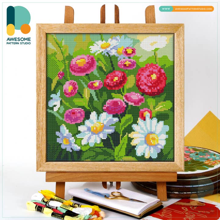 CS962-1 Bellis and Chamomile, Counted Cross Stitch Kit for wholesale by Awesome Pattern Studio