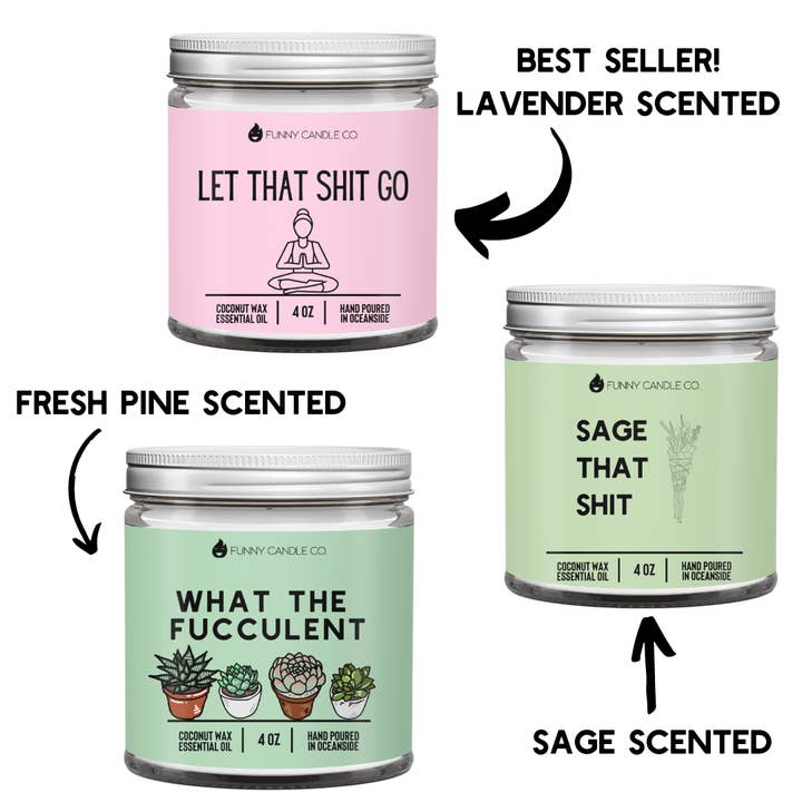 Funny Flames Candle Co - Les Creme - Wholesale Jar/filled candle - Funny Candles 4oz Sample Candle Set of 5 (Best sellers)4