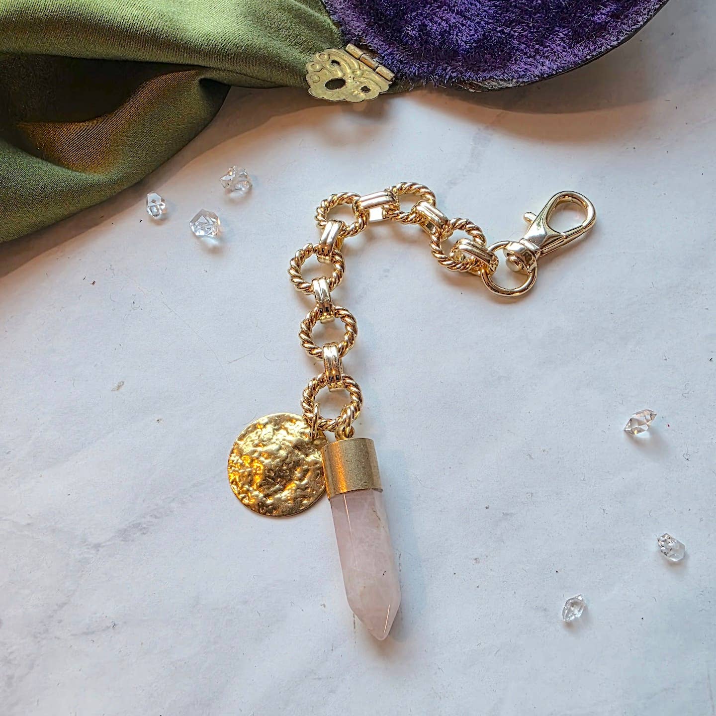 Dreamers of Dreams - Wholesale Purse/Bag Accessory - Women's - Crystal Charm Bag Chain Purse Clip - Rose Quartz