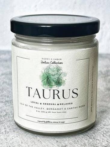 Taurus Zodiac Crystal Candle for wholesale by Poppy & Ember