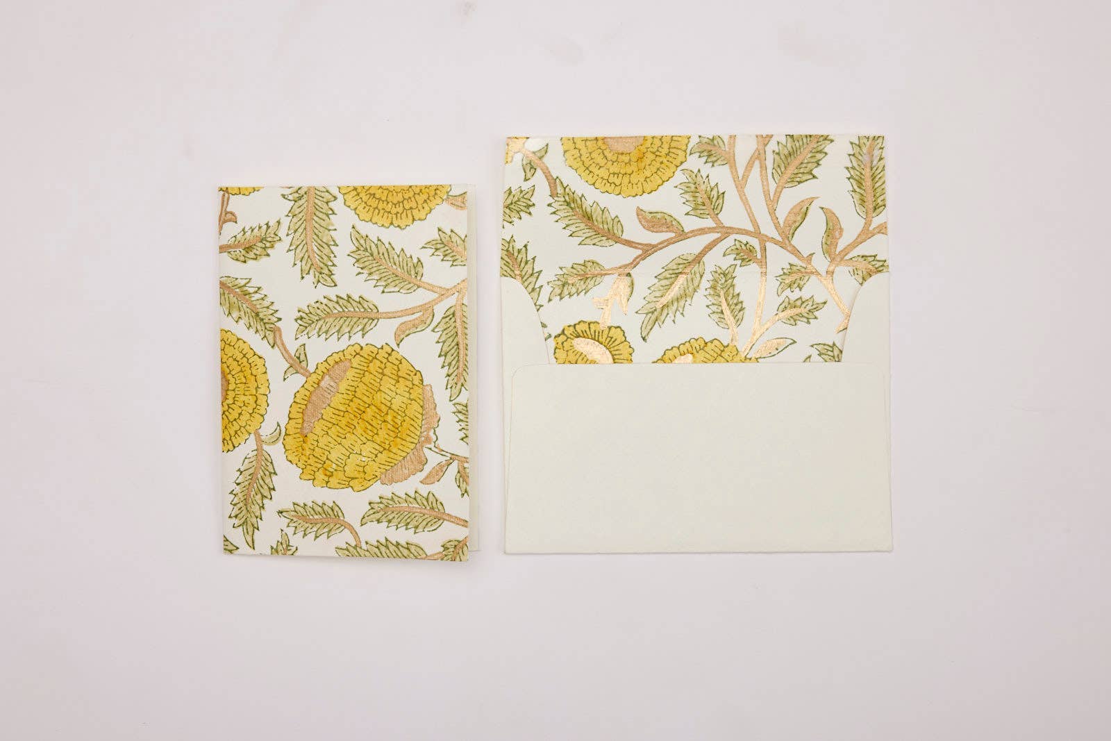 Paper Mirchi – wholesale Everyday greeting card – Hand Block Printed Greeting Card - Marigold Glitz Sunshine2