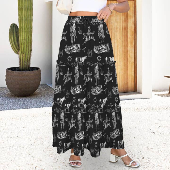 Ranch Life Western Tiered Prairie Maxi Skirt for wholesale by BAHA RANCH WESTERN WEAR