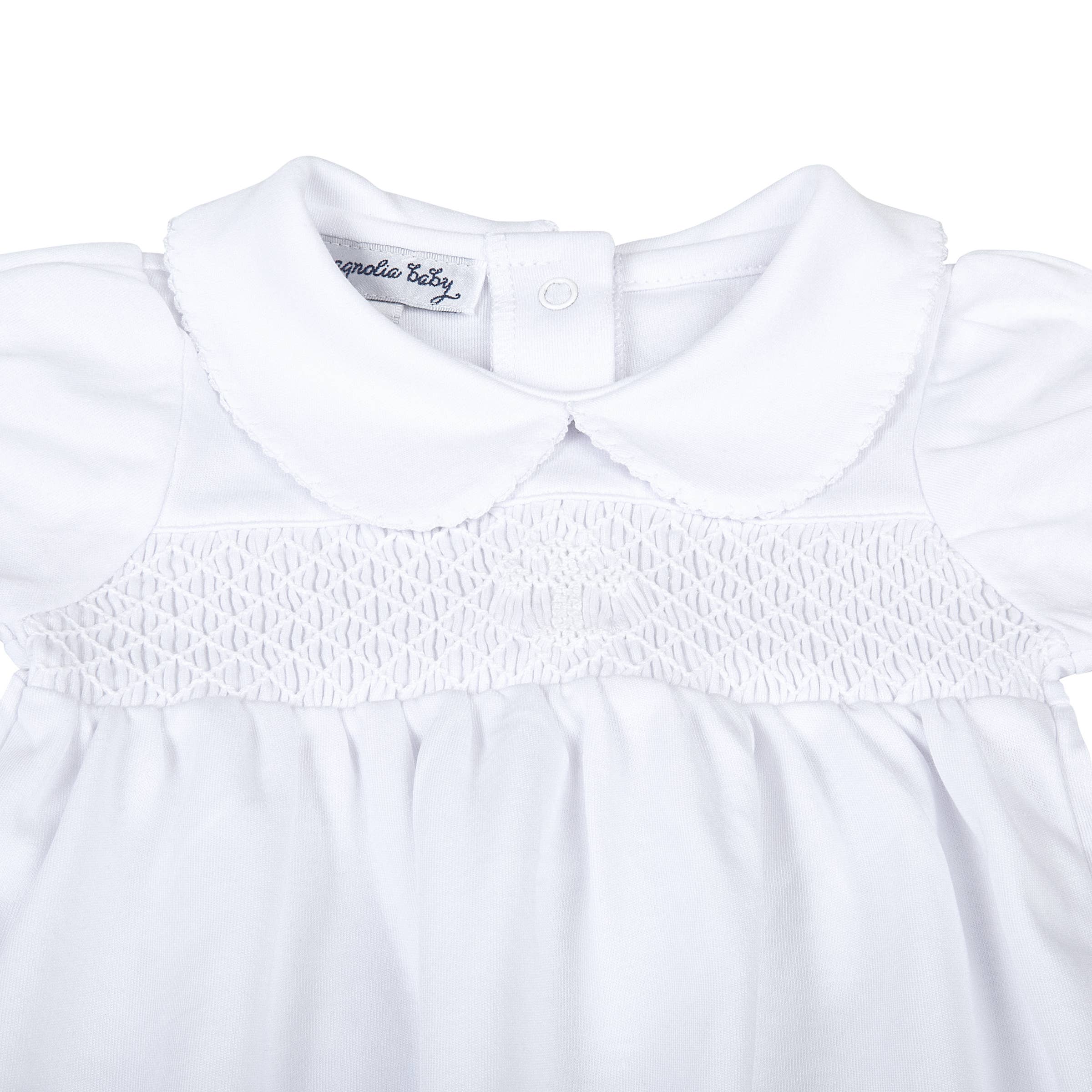 Blessed Smocked Girl Collared S/S Gown - White for wholesale on Faire1