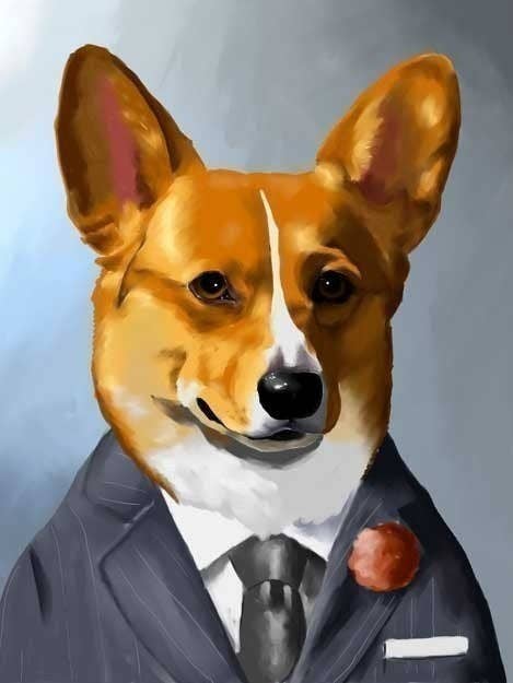 Goed geklede Corgi-kunstdruk - ongesigneerd voor wholesale door Brian Rubenacker studios