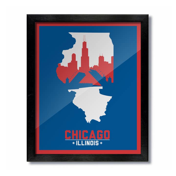 Chicago, Illinois Skyline Print: Blue and Red for wholesale by D&W Elements