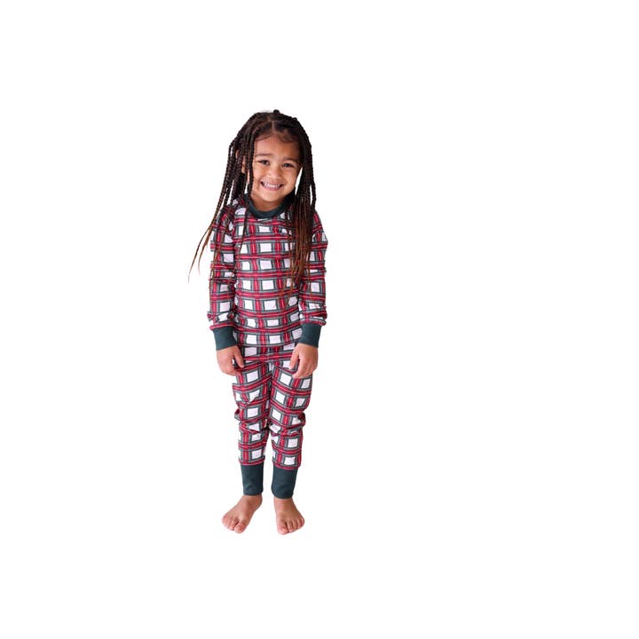 LTHD21PT03 Lola & Taylor - 2-delige pyjamaset met witte tartan voor kinderen voor wholesale door Lola & Taylor