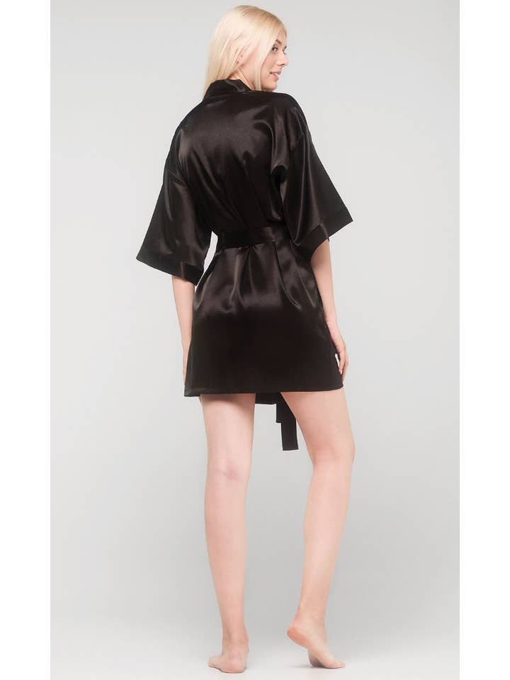 LM Brands Black Satin Kimono Short Robe LM9060-Black for wholesale on Faire3