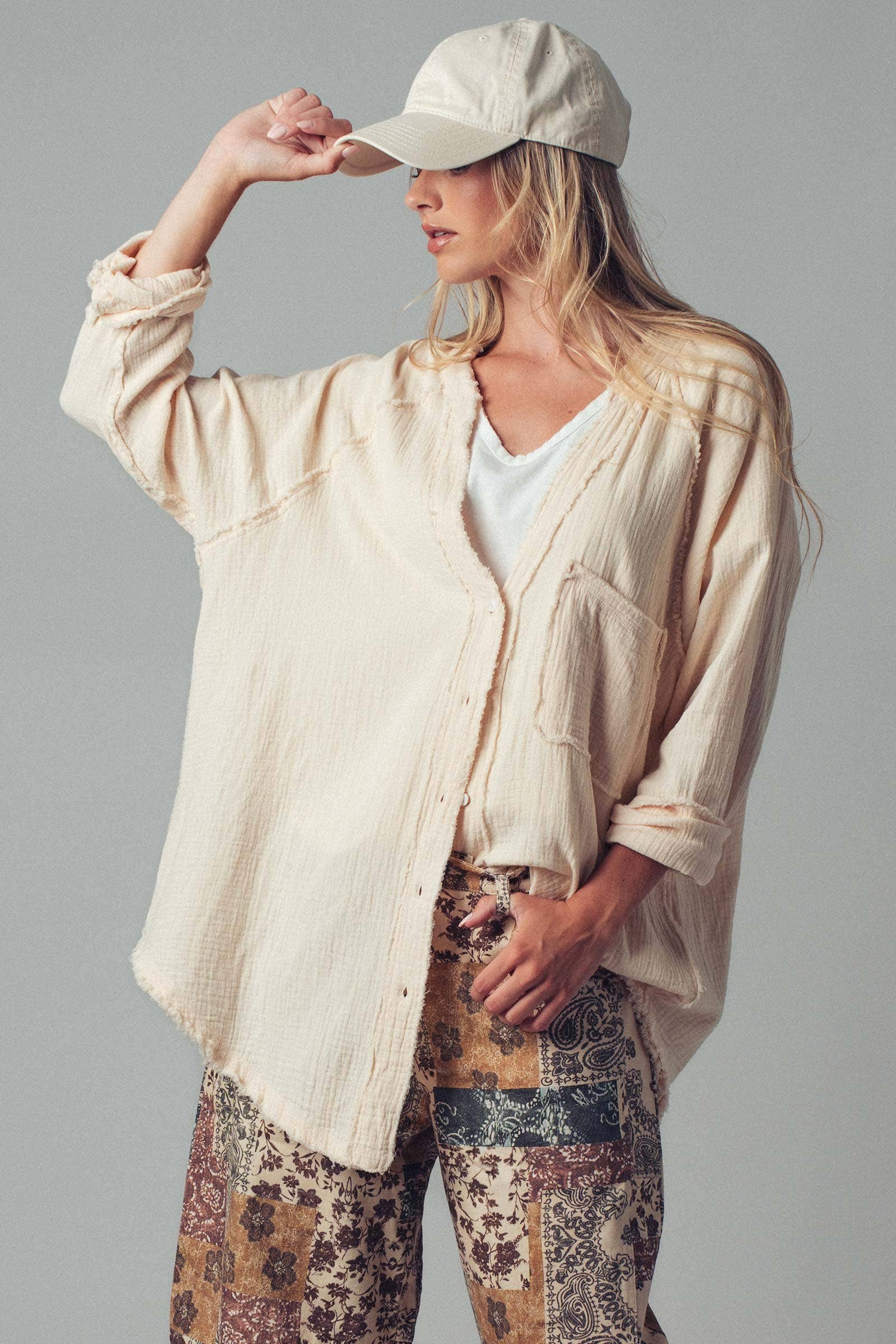 Fashion Week - Wholesale Button Down Shirt - Women's - The Willow Gauze Relaxed Shirt12