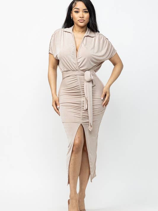 Robe midi nouée sur le devant pour la vente par Belita Collection