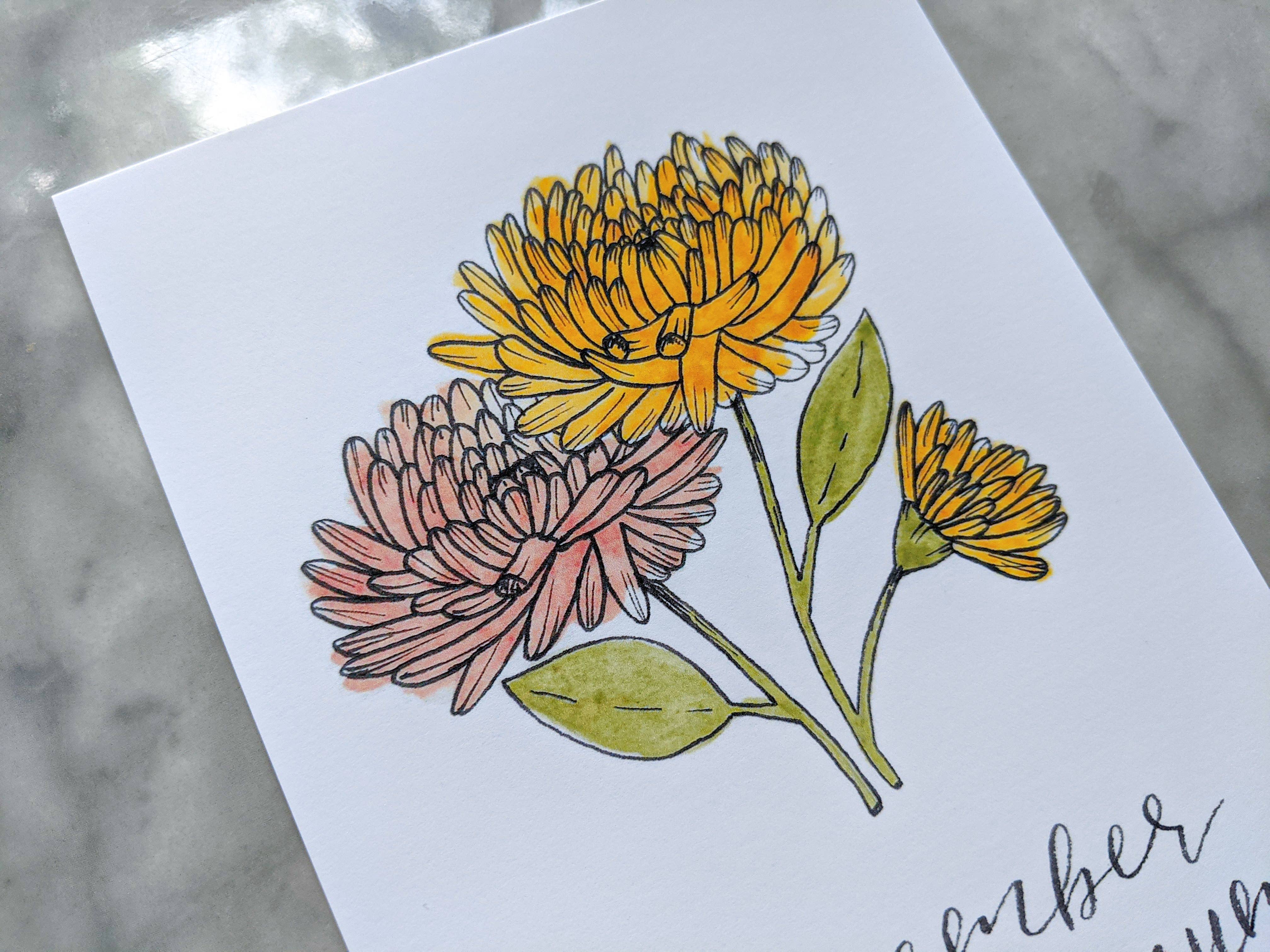 Kallos Ink - Wholesale Art Print - Birth Month Flower Print: November, the Chrysanthemum3