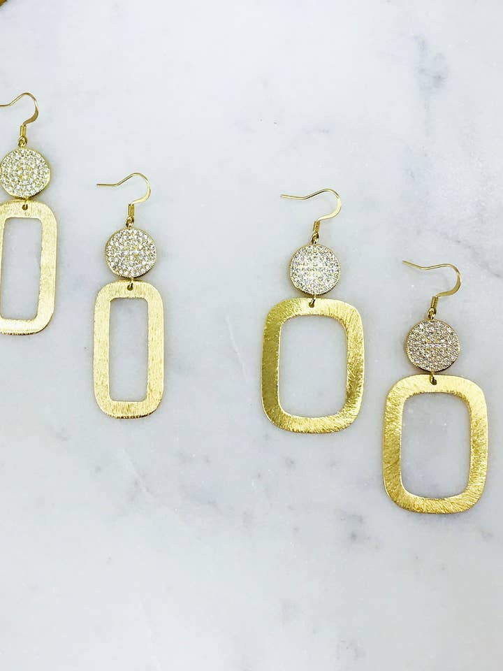 CZ Pave & Square Pendant Earrings for wholesale by Magnolia & Peach Jewelry Boutique, LLC