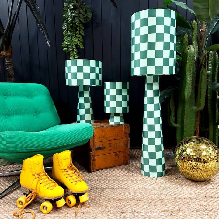 Love Frankie - Wholesale Accent/Desk Lamp - Portable Checkerboard Velvet lamps in Apple Sours3